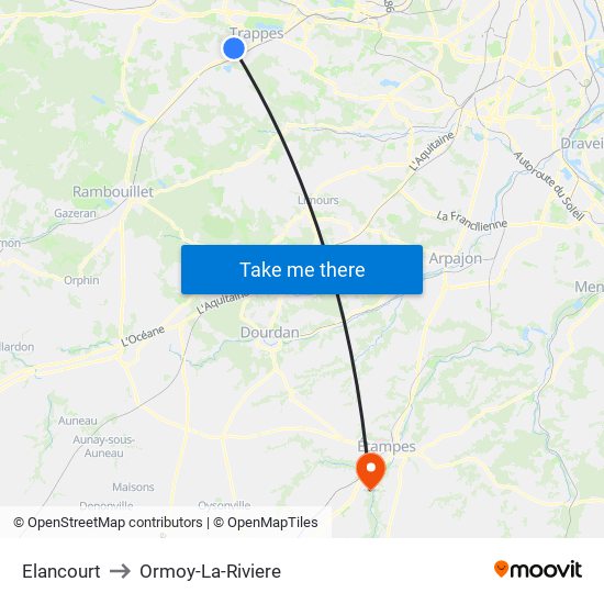 Elancourt to Ormoy-La-Riviere map