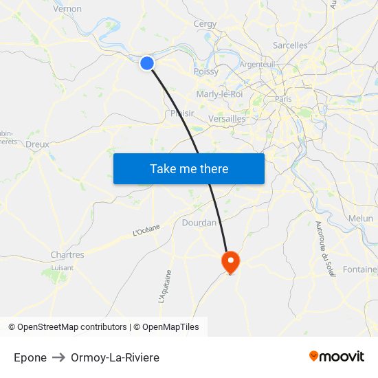 Epone to Ormoy-La-Riviere map