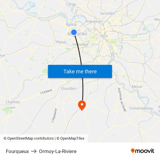 Fourqueux to Ormoy-La-Riviere map