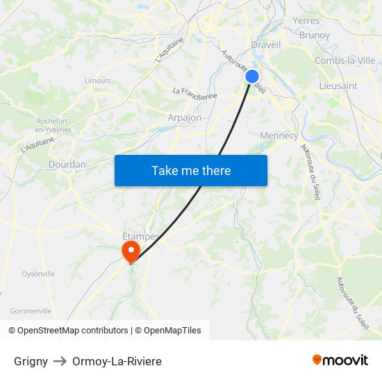 Grigny to Ormoy-La-Riviere map