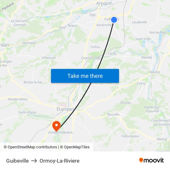 Guibeville to Ormoy-La-Riviere map