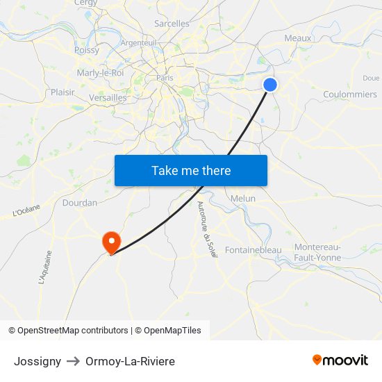 Jossigny to Ormoy-La-Riviere map