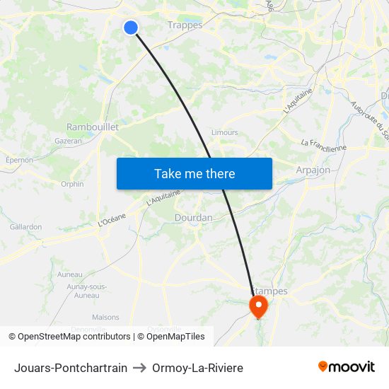 Jouars-Pontchartrain to Ormoy-La-Riviere map