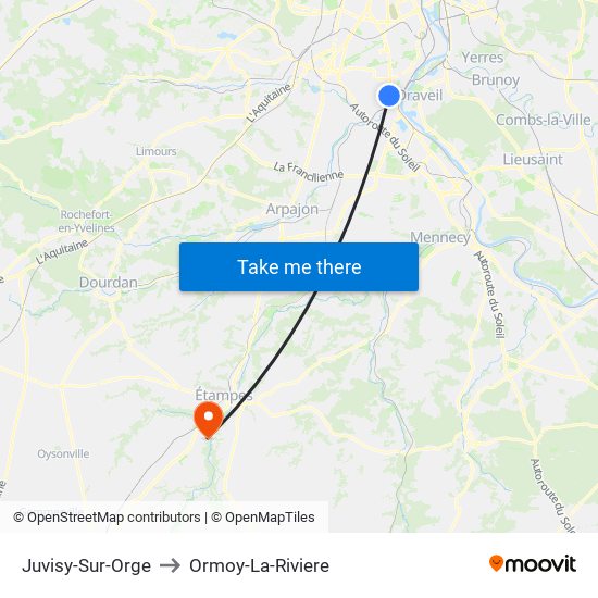 Juvisy-Sur-Orge to Ormoy-La-Riviere map