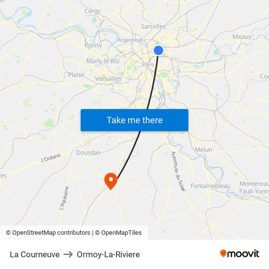 La Courneuve to Ormoy-La-Riviere map