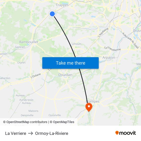La Verriere to Ormoy-La-Riviere map