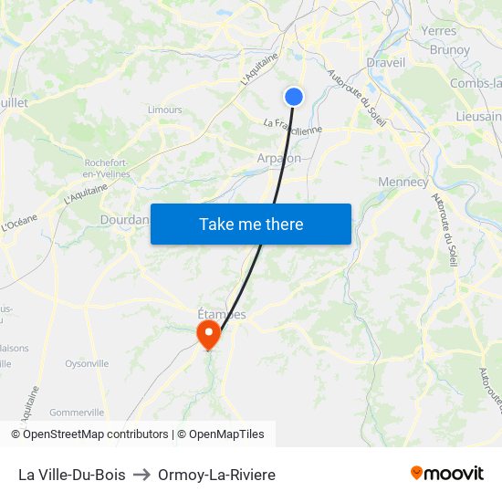La Ville-Du-Bois to Ormoy-La-Riviere map
