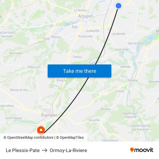 Le Plessis-Pate to Ormoy-La-Riviere map