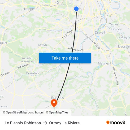 Le Plessis-Robinson to Ormoy-La-Riviere map