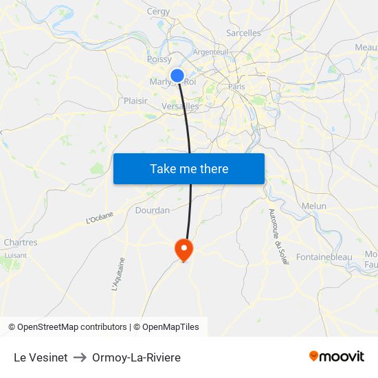 Le Vesinet to Ormoy-La-Riviere map