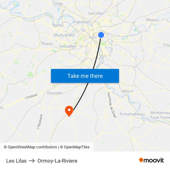 Les Lilas to Ormoy-La-Riviere map