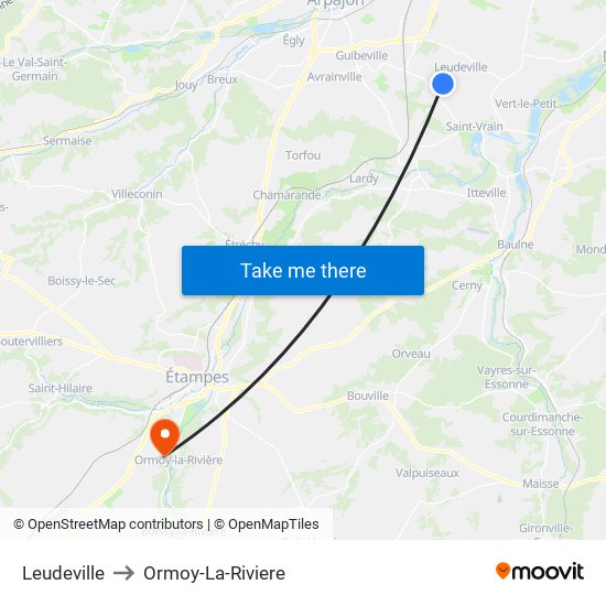 Leudeville to Ormoy-La-Riviere map