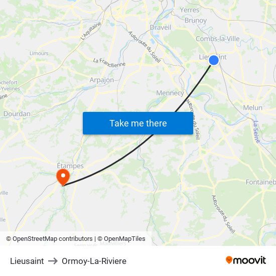 Lieusaint to Ormoy-La-Riviere map