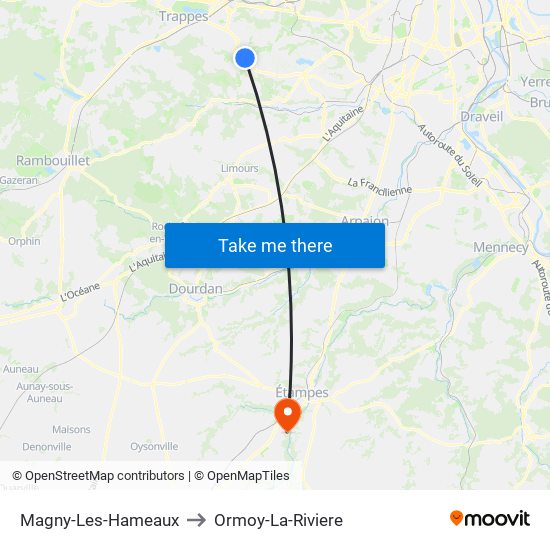 Magny-Les-Hameaux to Ormoy-La-Riviere map