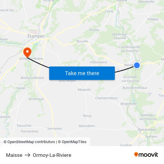 Maisse to Ormoy-La-Riviere map