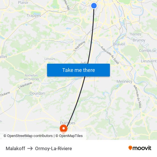 Malakoff to Ormoy-La-Riviere map