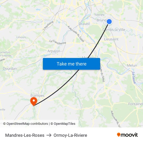Mandres-Les-Roses to Ormoy-La-Riviere map