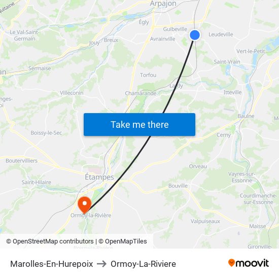 Marolles-En-Hurepoix to Ormoy-La-Riviere map