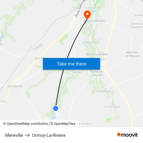 Mereville to Ormoy-La-Riviere map