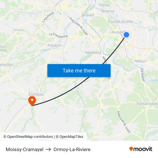 Moissy-Cramayel to Ormoy-La-Riviere map