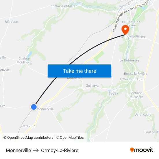 Monnerville to Ormoy-La-Riviere map