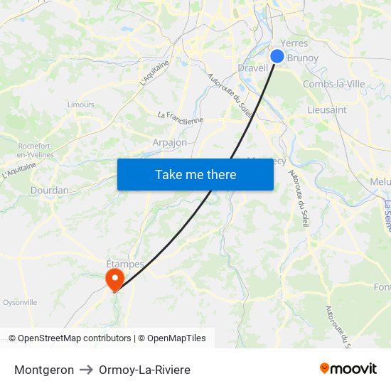 Montgeron to Ormoy-La-Riviere map