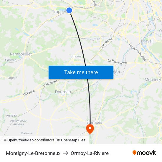 Montigny-Le-Bretonneux to Ormoy-La-Riviere map