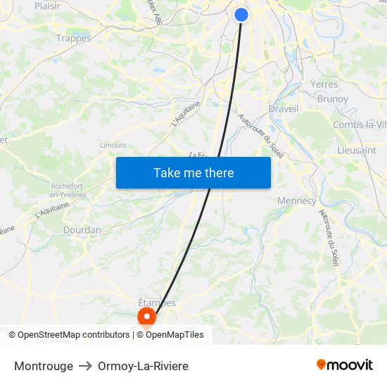 Montrouge to Ormoy-La-Riviere map