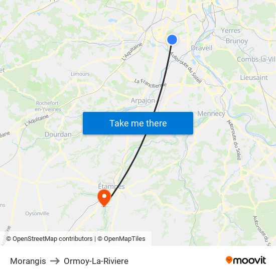 Morangis to Ormoy-La-Riviere map