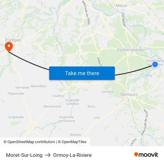 Moret-Sur-Loing to Ormoy-La-Riviere map
