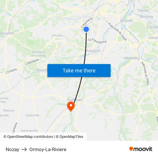 Nozay to Ormoy-La-Riviere map
