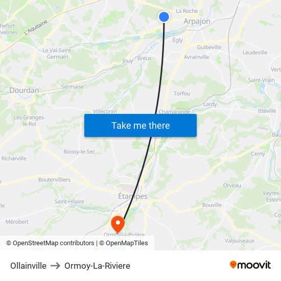 Ollainville to Ormoy-La-Riviere map