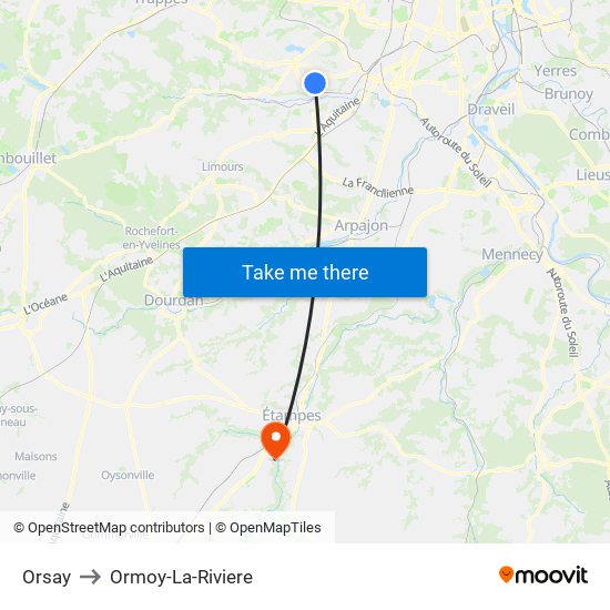 Orsay to Ormoy-La-Riviere map