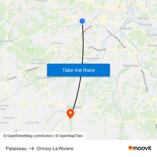 Palaiseau to Ormoy-La-Riviere map