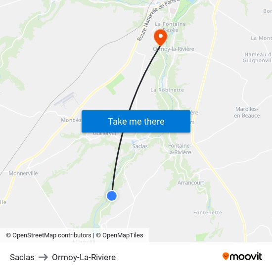 Saclas to Ormoy-La-Riviere map