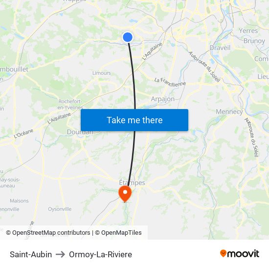 Saint-Aubin to Ormoy-La-Riviere map