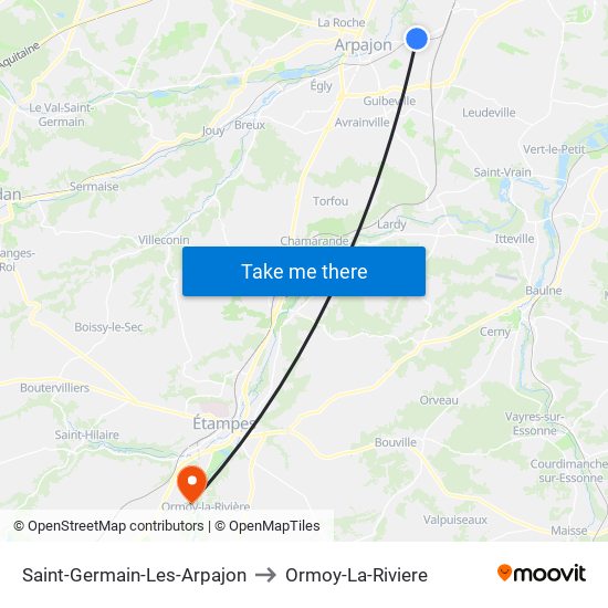 Saint-Germain-Les-Arpajon to Ormoy-La-Riviere map