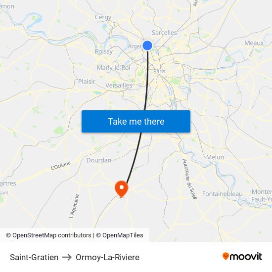 Saint-Gratien to Ormoy-La-Riviere map