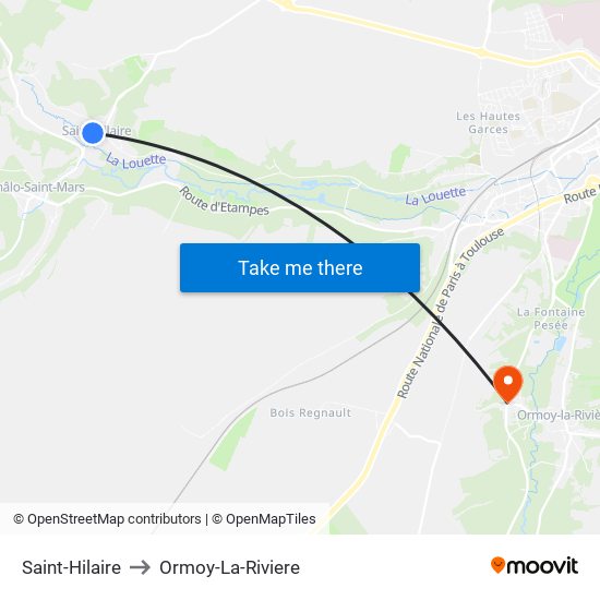 Saint-Hilaire to Ormoy-La-Riviere map