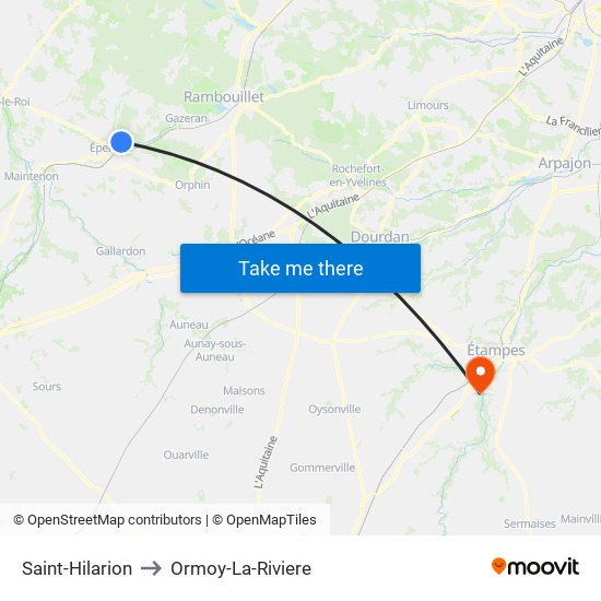 Saint-Hilarion to Ormoy-La-Riviere map