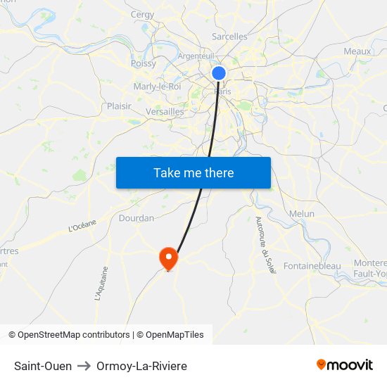 Saint-Ouen to Ormoy-La-Riviere map