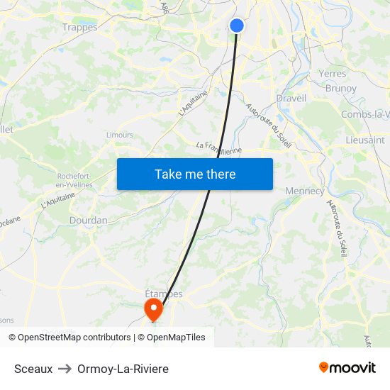 Sceaux to Ormoy-La-Riviere map