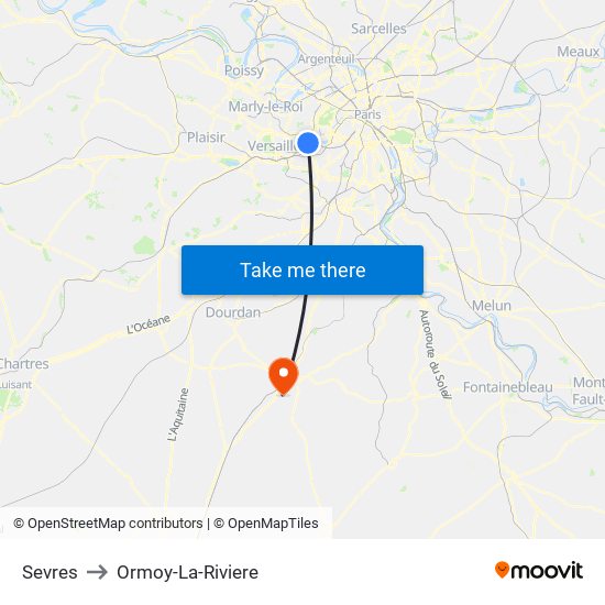 Sevres to Ormoy-La-Riviere map