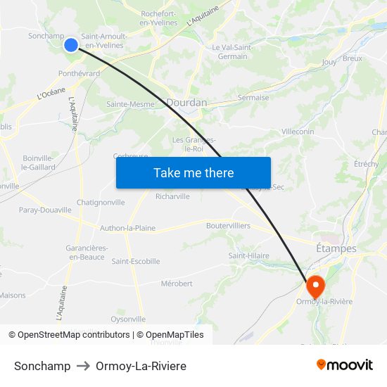 Sonchamp to Ormoy-La-Riviere map