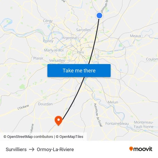 Survilliers to Ormoy-La-Riviere map