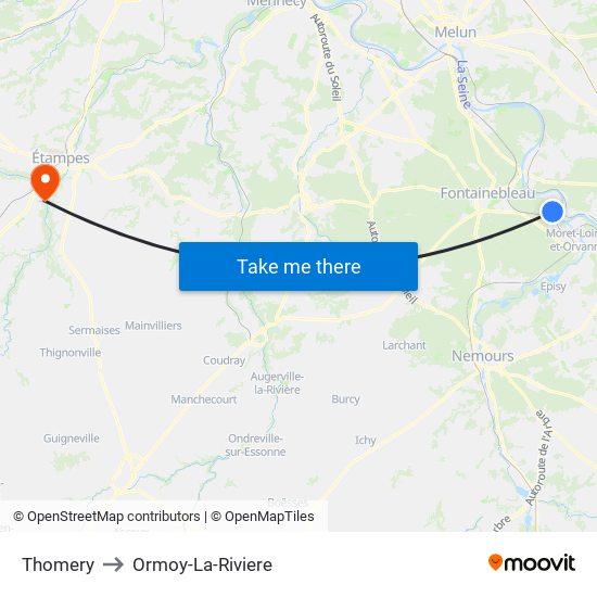 Thomery to Ormoy-La-Riviere map