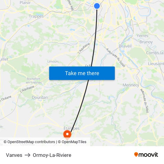 Vanves to Ormoy-La-Riviere map