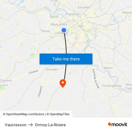 Vaucresson to Ormoy-La-Riviere map