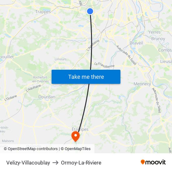 Velizy-Villacoublay to Ormoy-La-Riviere map