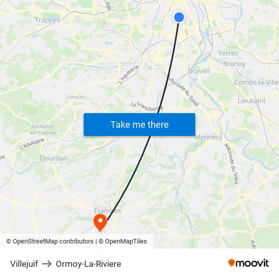 Villejuif to Ormoy-La-Riviere map